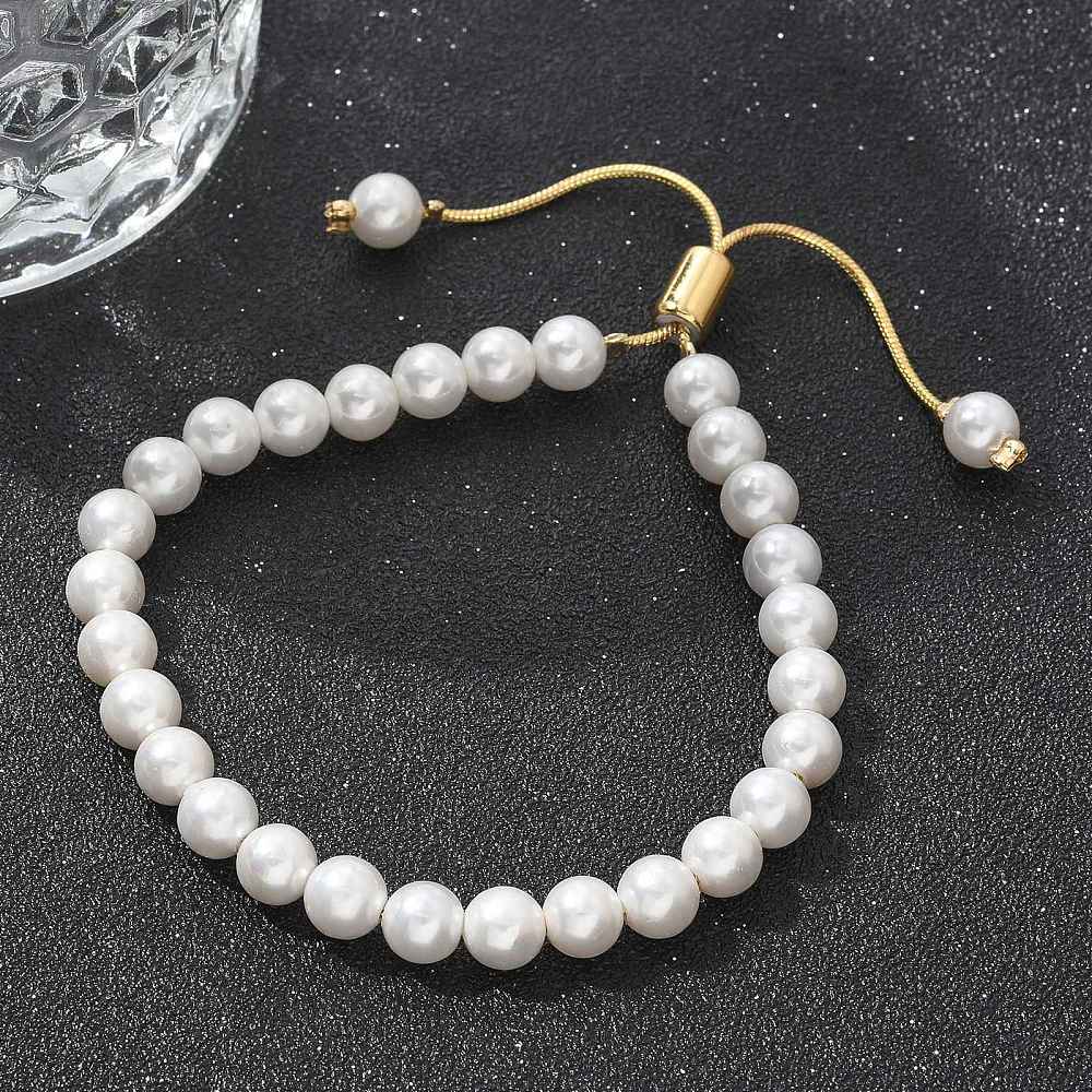 Slider Bracelet 18K Gold Plated Shell Pearl Beaded Snake Chain White Ocean T92