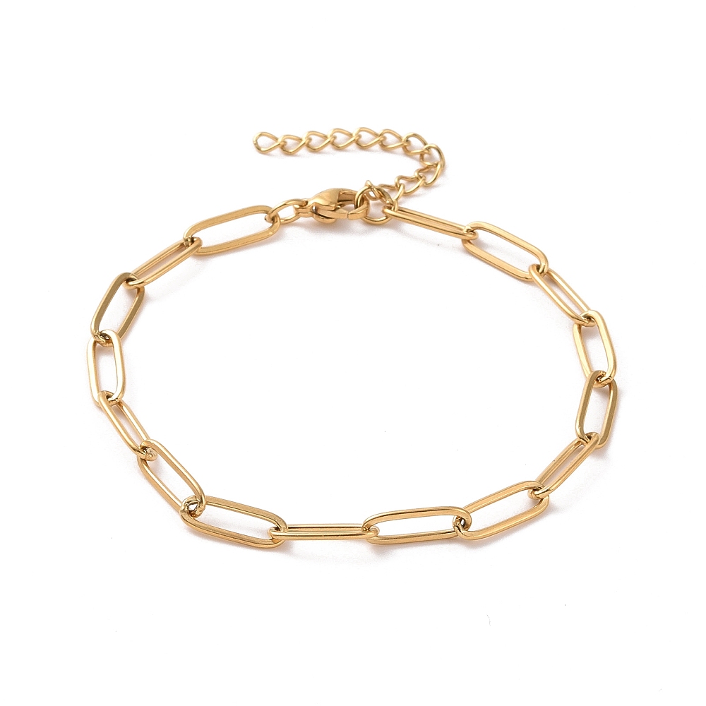 Chain Bracelet Stainless Steel Gold Paperclip Chain 6.75-9.13 in Men Women T93