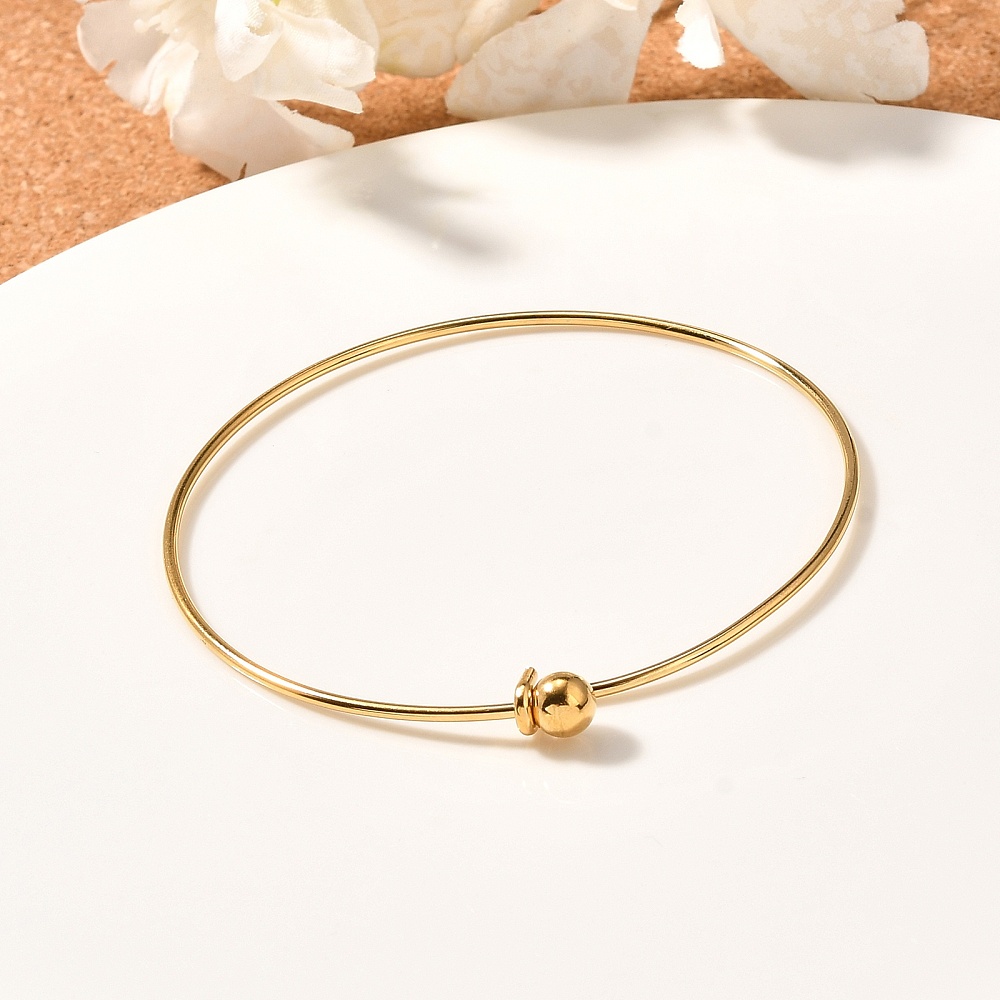 Bangle Stainless Steel Gold Silver Beaded Women Fashion Jewelry Gift T95