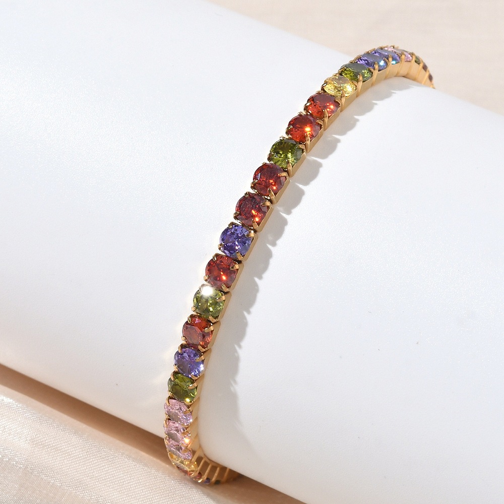 Tennis Bracelet Stainless Steel 18K Gold Plated Oval Micro Pave Silver T96