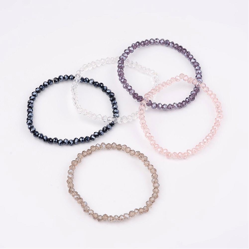 Stretch Bracelet Glass Beaded Purple Black Clear T99