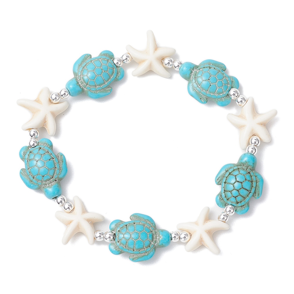 Stretch Bracelet Starfish Beaded Hematite Beige Turquoise Turtle Men Women T103