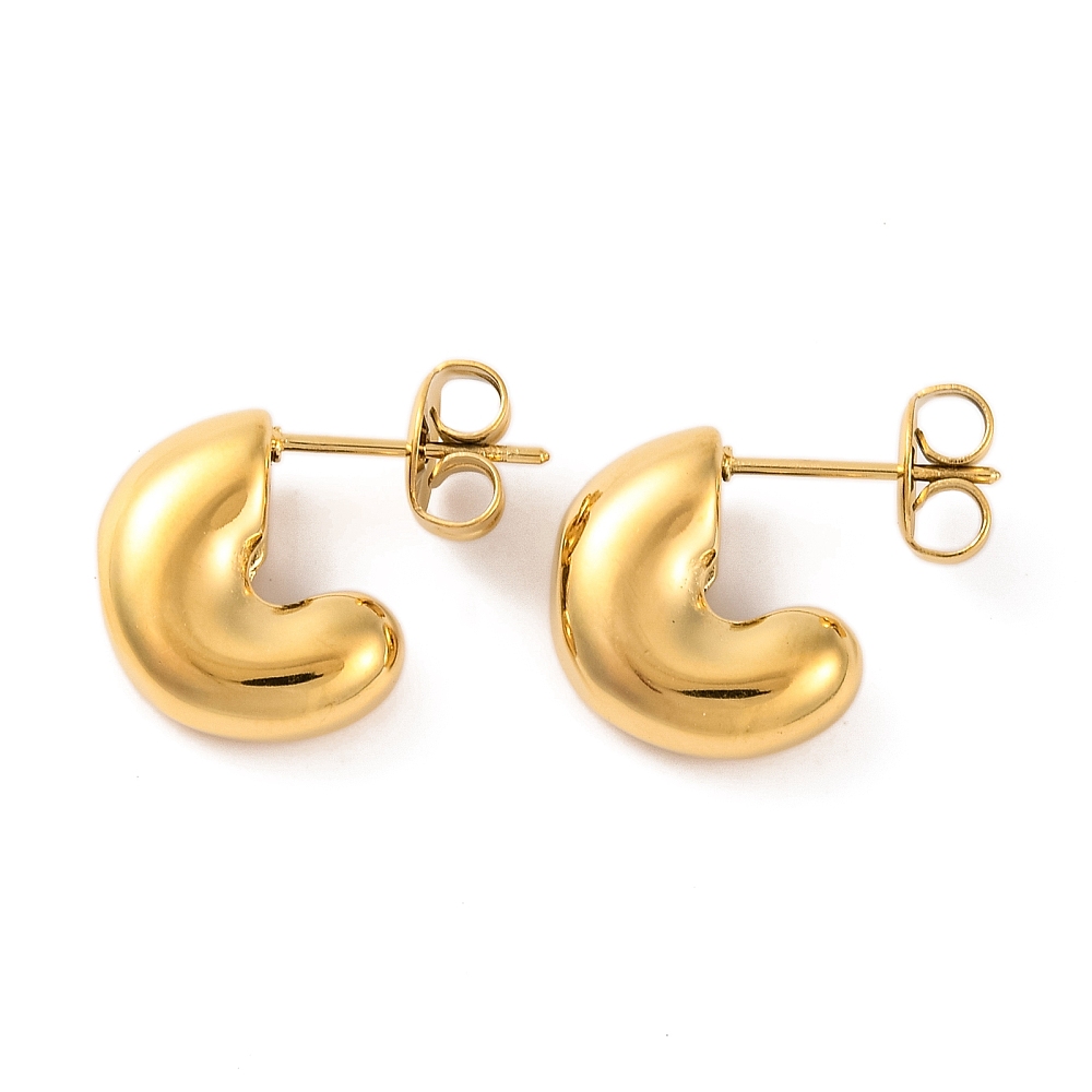 Stud Earrings Stainless Steel Gold Plated C-shaped 0.53 in Silver Gift E72