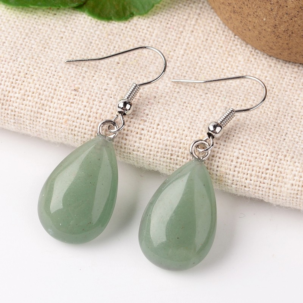 Dangle Drop Earrings Crystal Gemstone Silver Teardrop 1.61 in Amethyst Opal E81