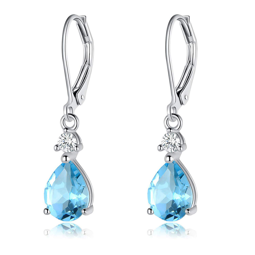 Dangle Drop Earrings Cubic Zirconia Gold Teardrop 1.3 in Pearl Pink Clear E125
