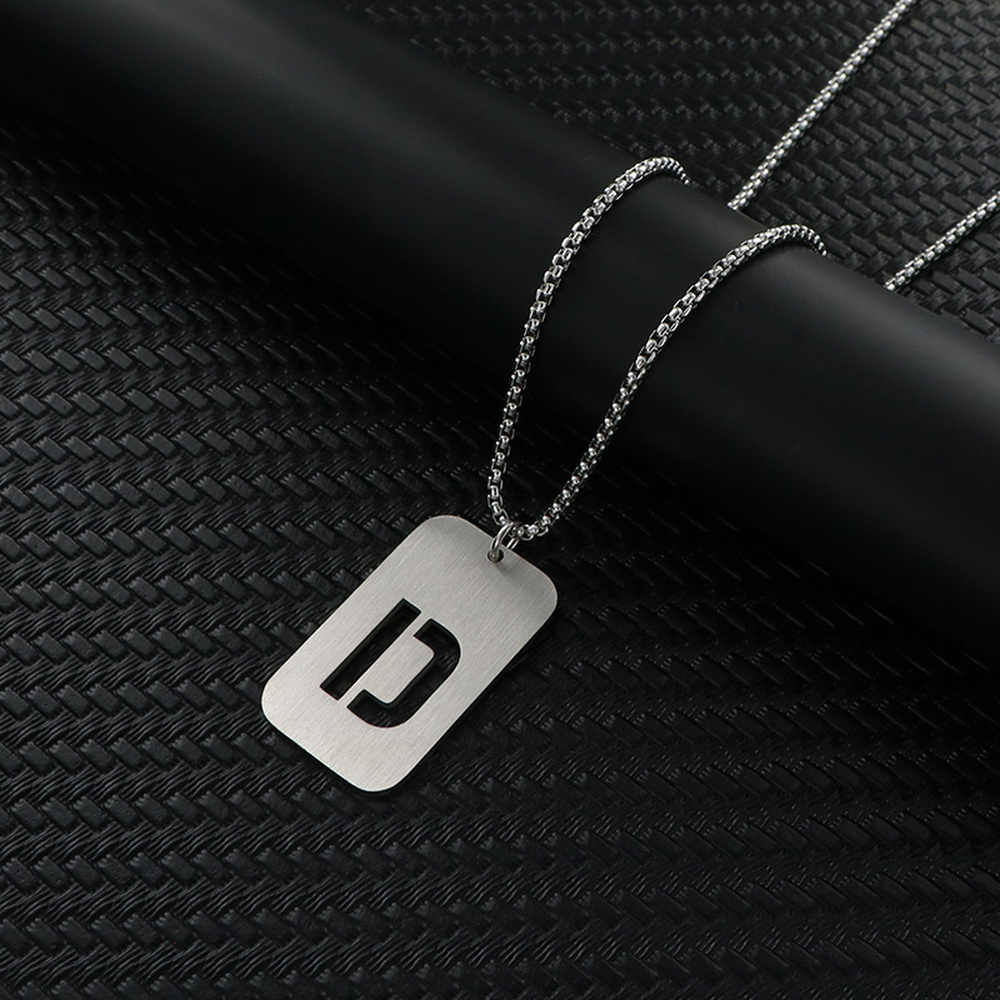 Pendant Necklace Stainless Steel Letter Rectangle Band Silver 27.56 in N84