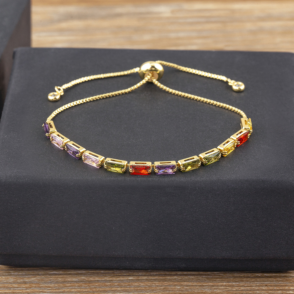 Slider Bracelet 18K Gold Plated Rectangle Micro Pave Cubic Zirconia Green T120