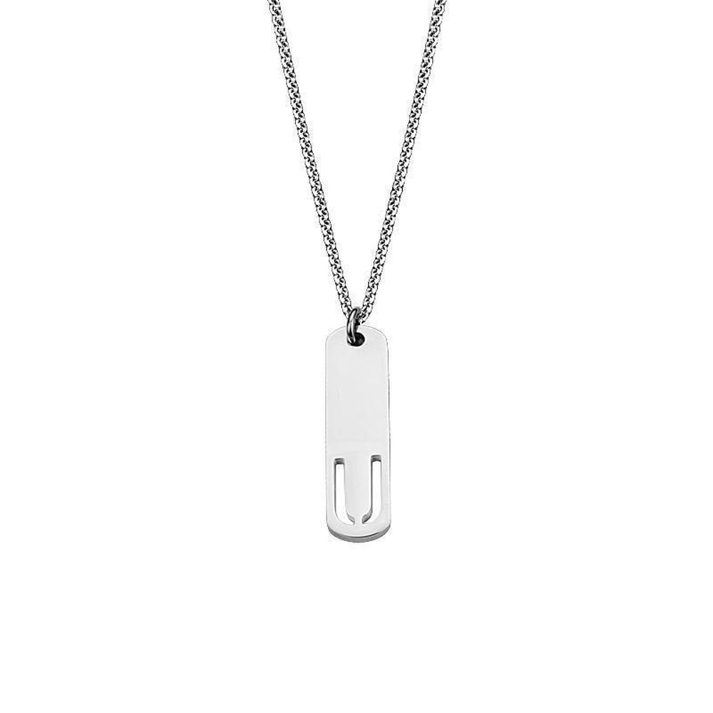 Pendant Necklace Stainless Steel Letter Rectangle Band Silver 21.65 in N91