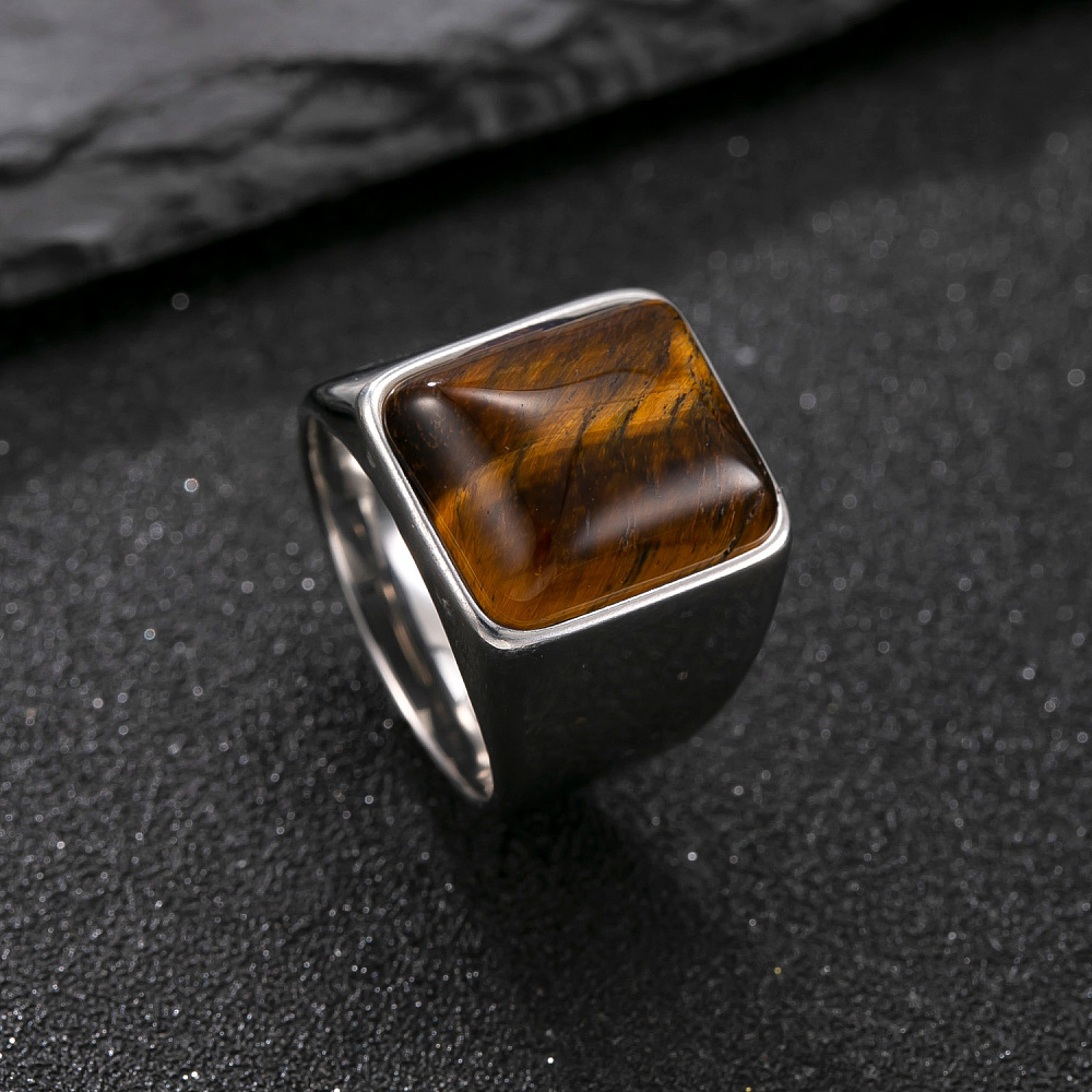 Ring Stainless Steel Tiger Eye Rectangle Silver Size 7-11 Men R103