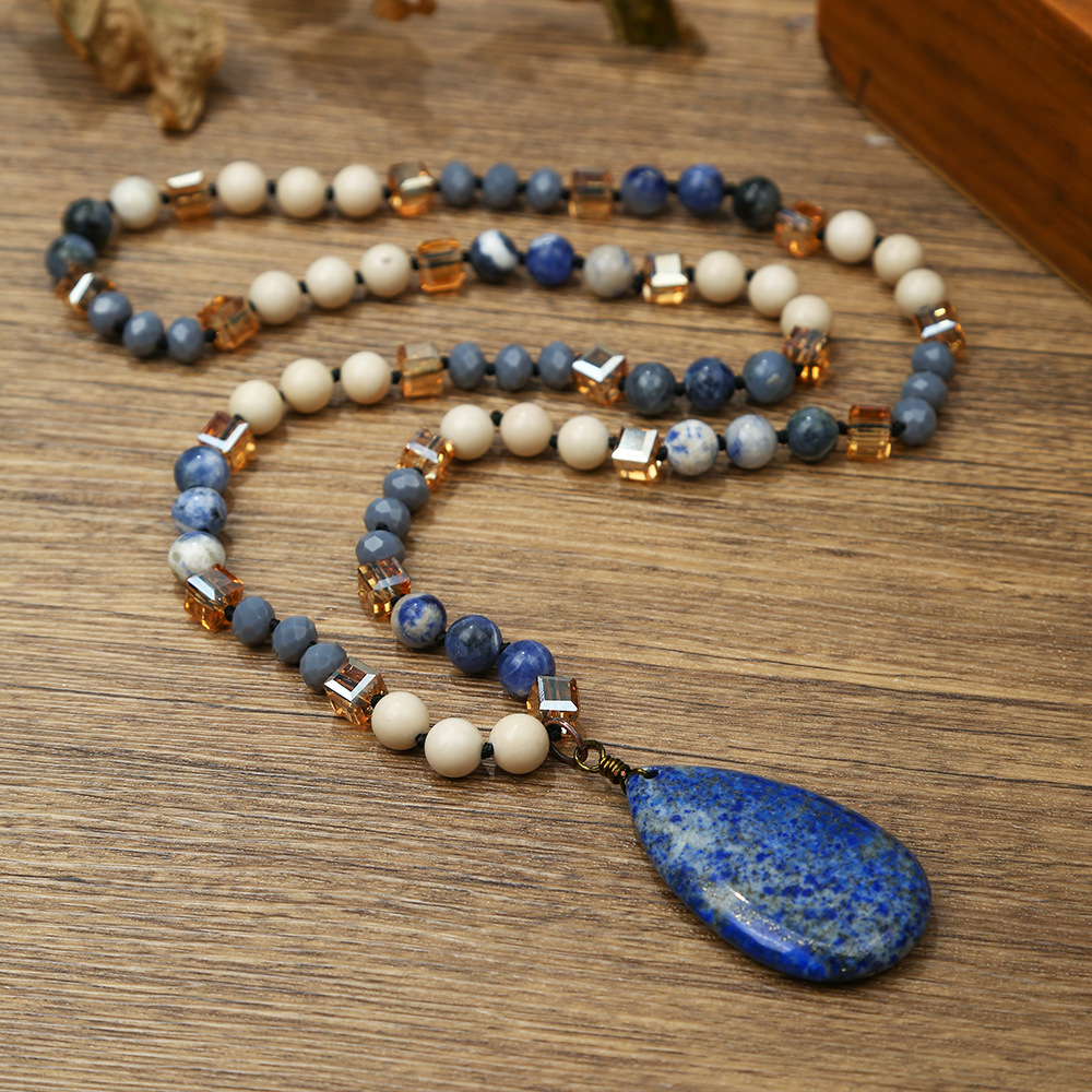 Pendant Necklace Glass Crystal Teardrop Round Beaded Quartz Jasper Amethyst N95