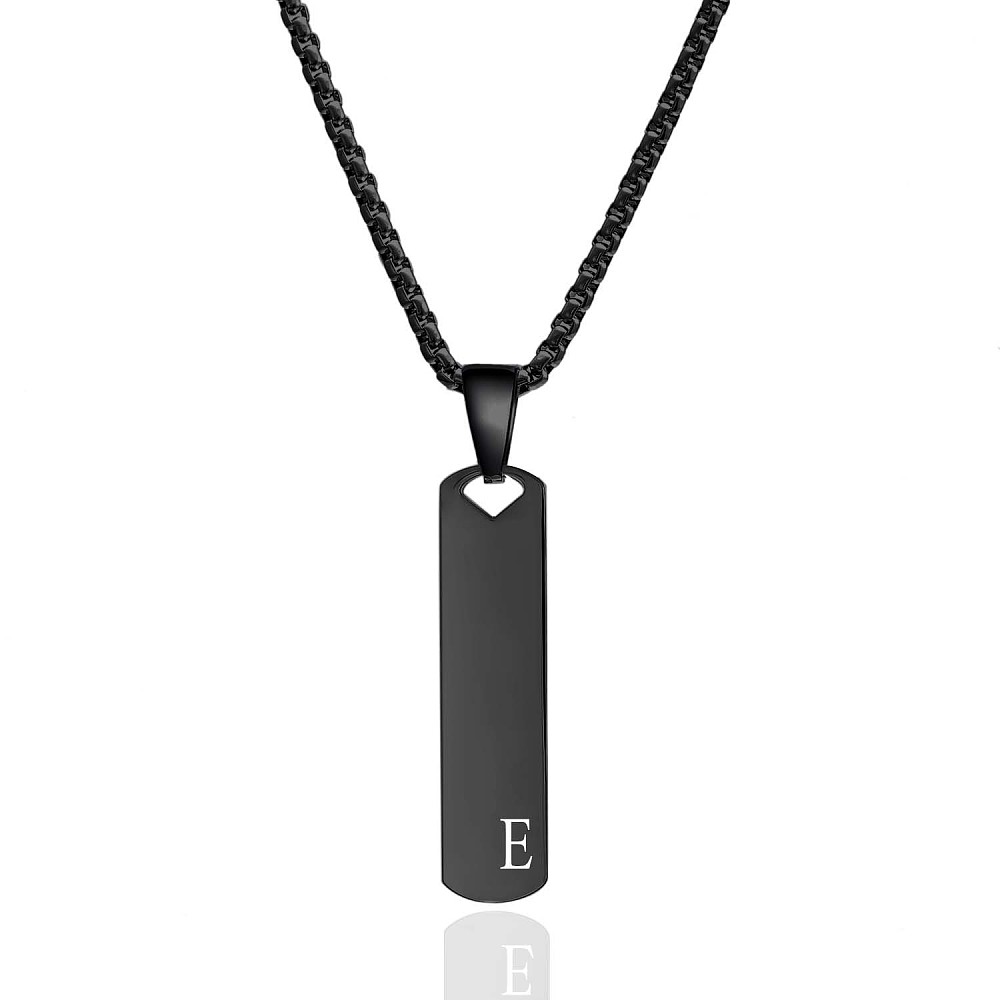 Pendant Necklace Stainless Steel Letter Rectangle Box Chain Black 22.83 in N100