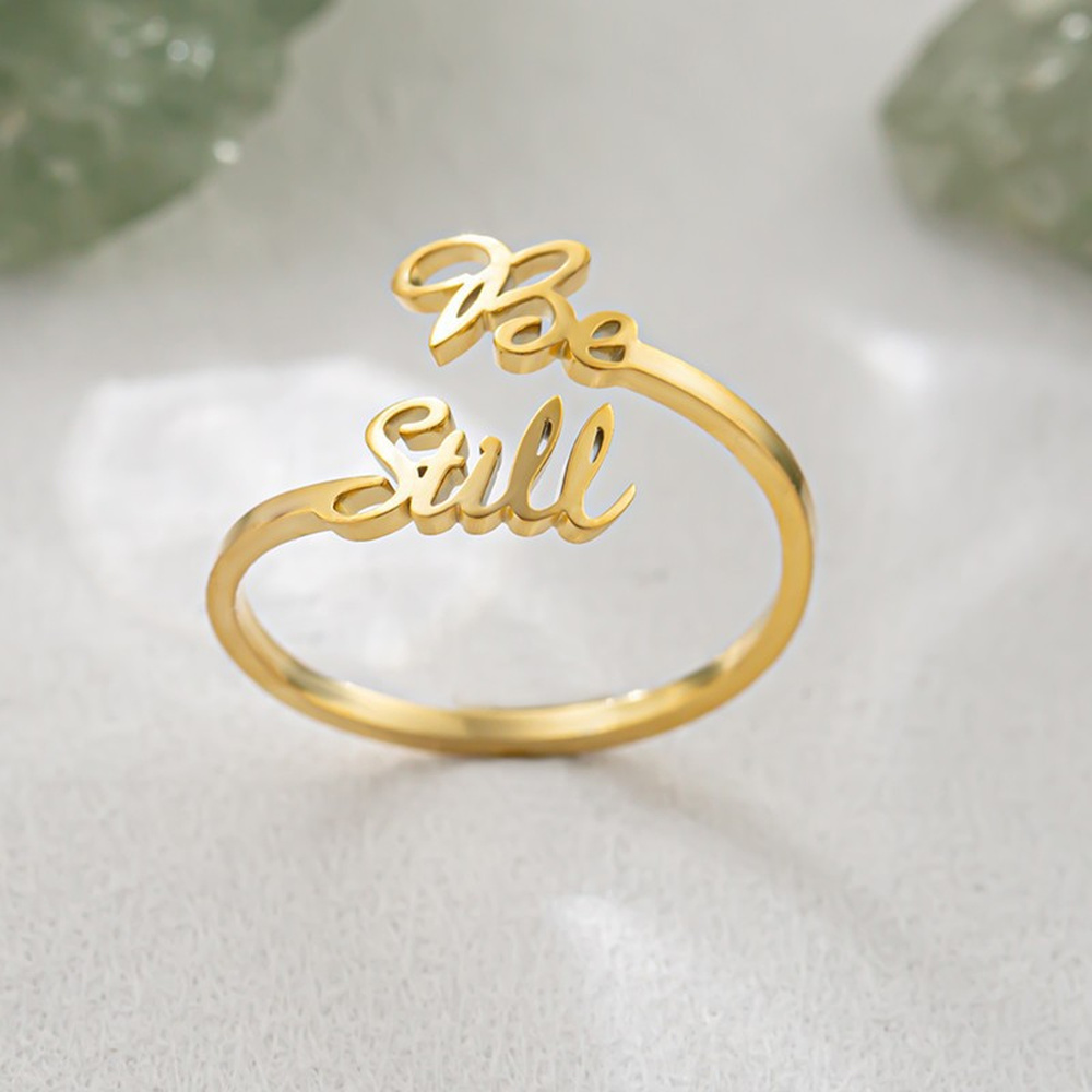 Cuff Ring Stainless Steel 18K Gold Plated Adjustable Word Silver Rose Gold R121