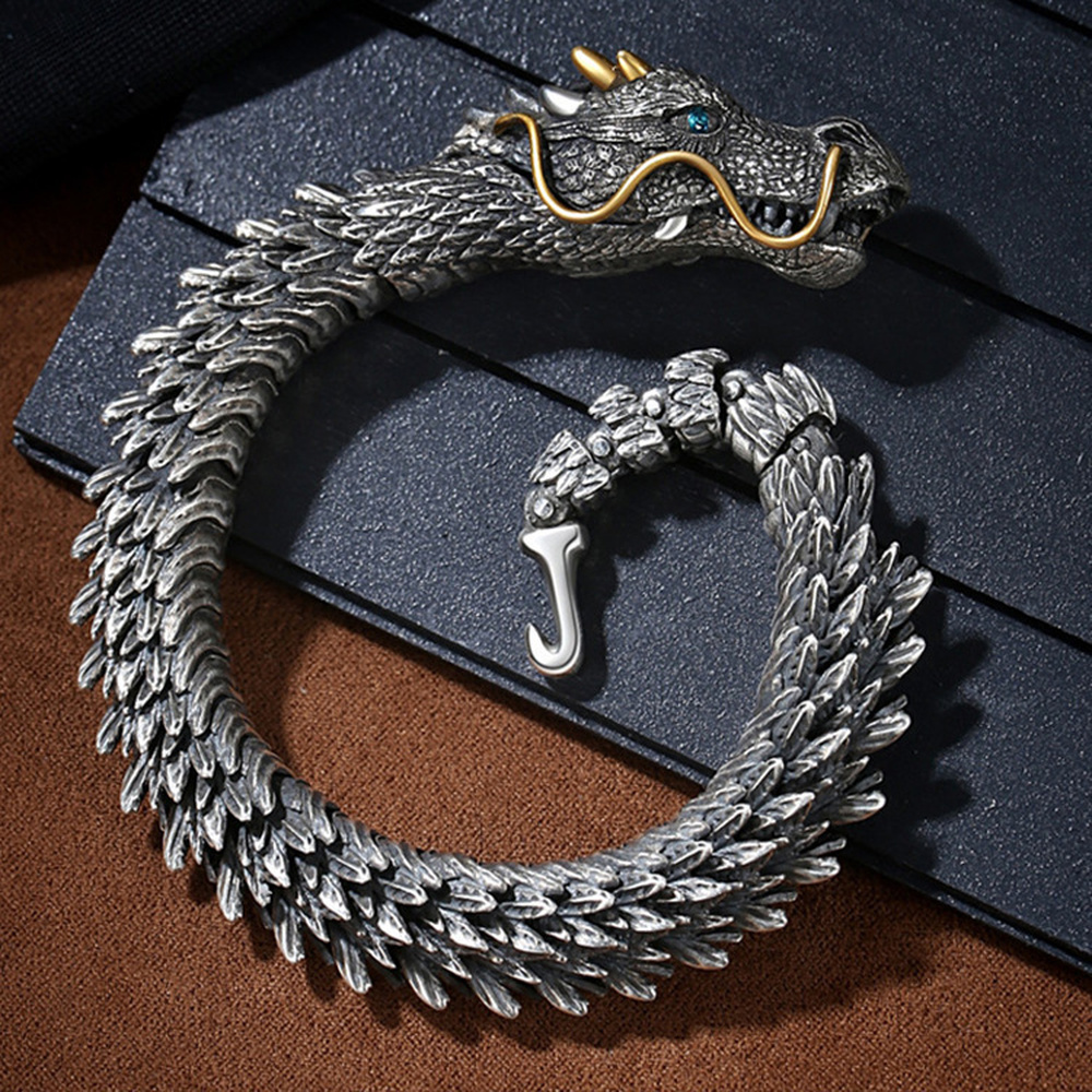 Bangle Dragon Antique Silver 7.13-9.5 in Men Fashion Jewelry Gift T123