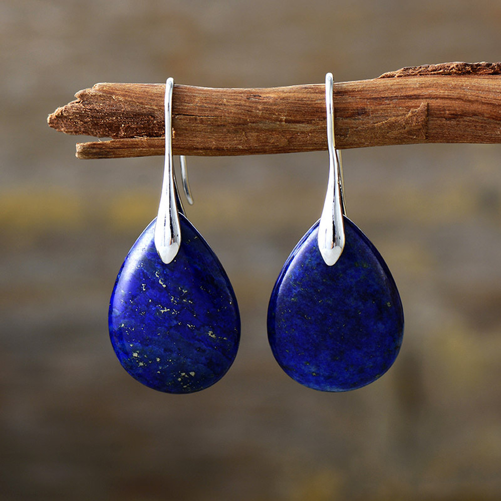 Dangle Drop Earrings 18K Gold Plated Crystal Gemstone Teardrop 1.57 in E156