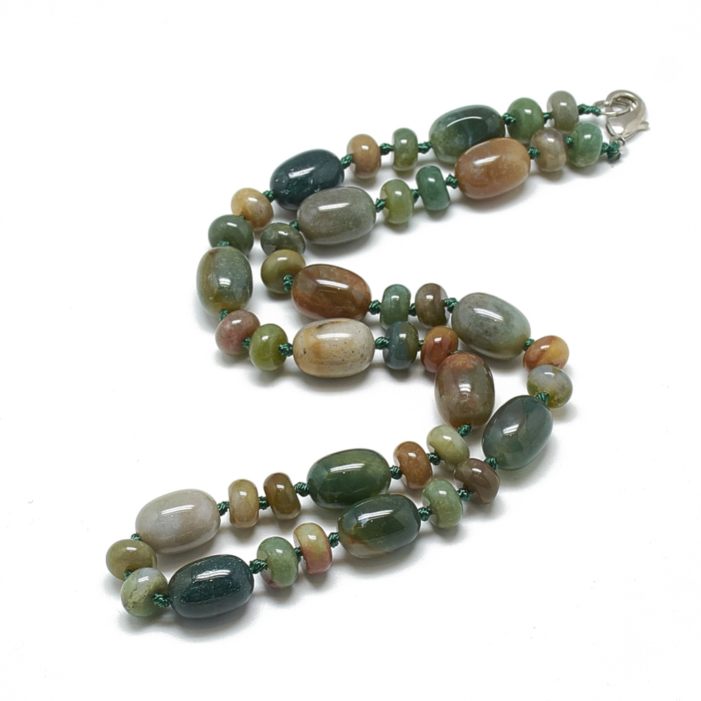 Necklace Agate Gemstone Beaded 18.5 in Ruby in Zoisite Lobster Clasp N138