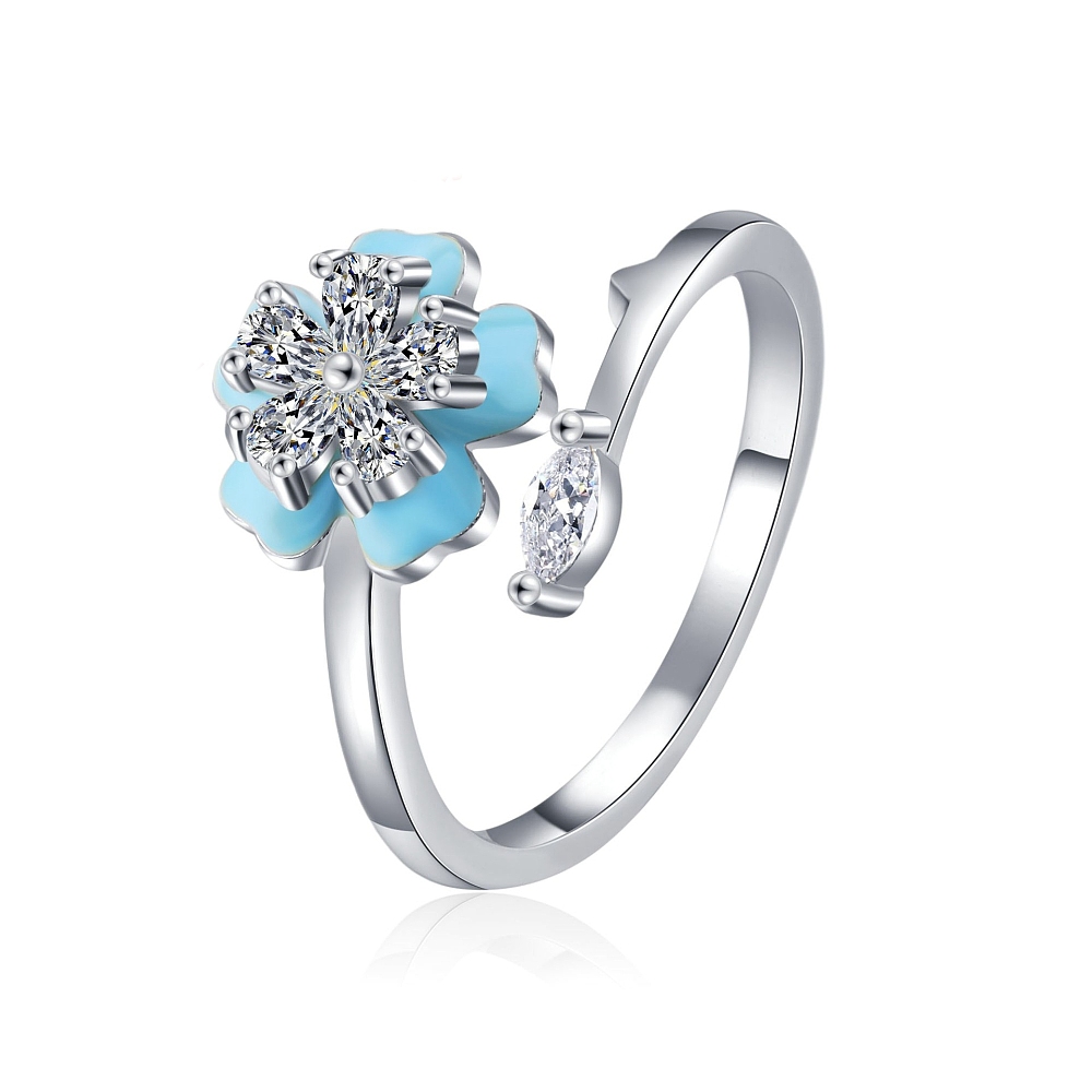 Cuff Ring Cubic Zirconia Gold Flower Micro Pave Adjustable Enamel Fidget R141