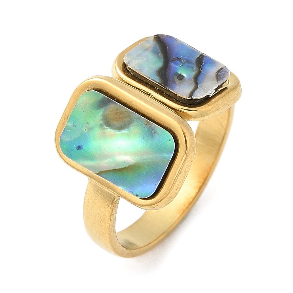 Cuff Ring Stainless Steel 18K Gold Plated Rectangle Shell Adjustable Silver R188