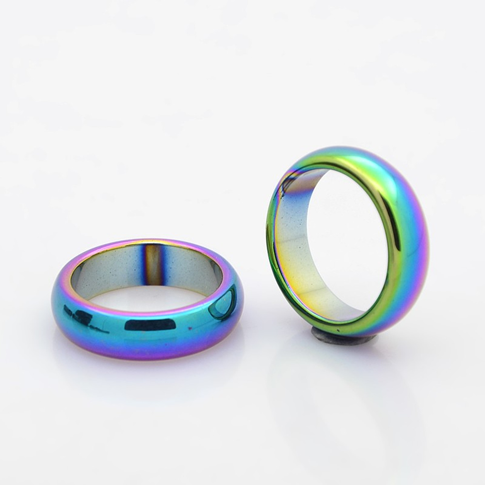 Band Ring Hematite Rainbow Plated 6mm Wide R196