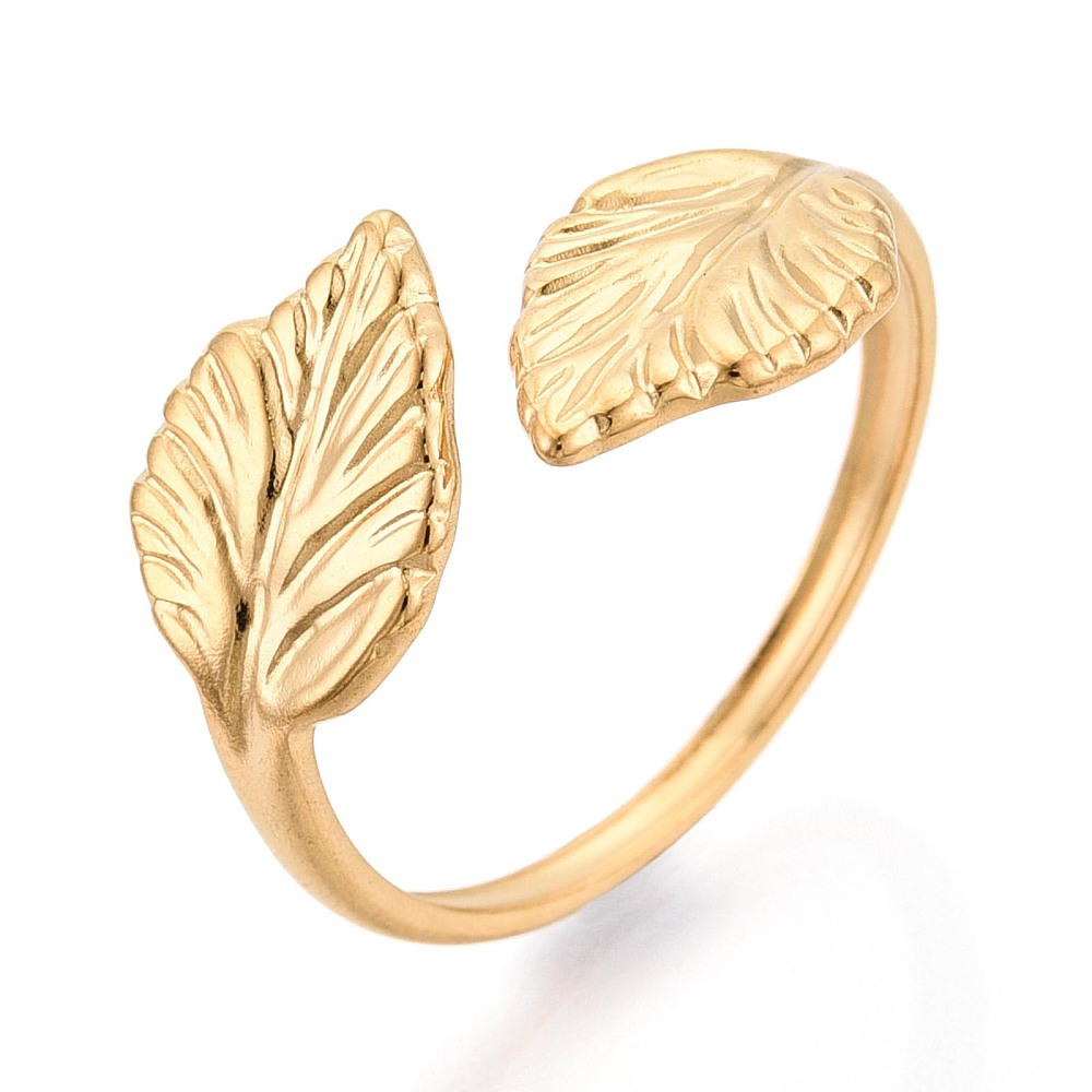 Open Ring Stainless Steel 18K Gold Plated Leaf Silver Women Fashion R215