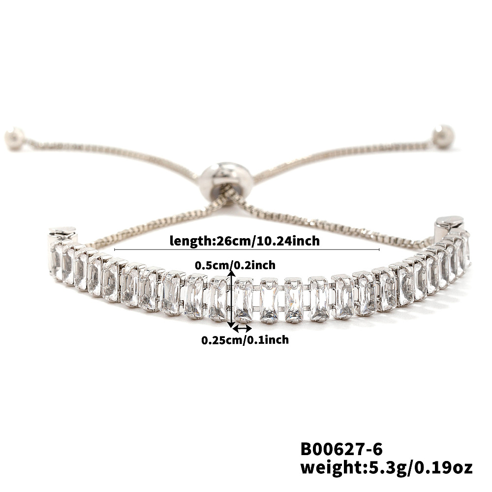 Tennis Bracelet Cubic Zirconia Silver Rectangle Adjustable Pave Slider T168